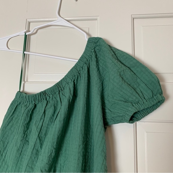 Madewell Seersucker One-Shoulder Puff-Sleeve Midi Dress - Trellis Green XXS - Picture 6 of 9